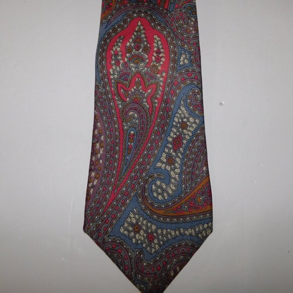 Geoffrey Beene Red Blue Purple Paisley Silk Neck Tie - Picture 2 of 10